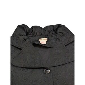 Toffee Apple Women's L Black Jacquard Floral Button Front‎ Mid Length Coat